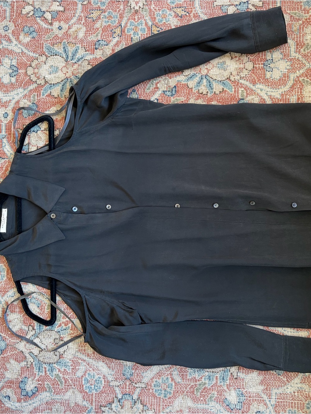 Equipment black silk shirt with shoulder cut outs